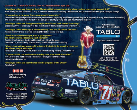 NASCAR Driver Ryan Ellis #71 Hero Card from Nashville Race Tennessee Lottery 250