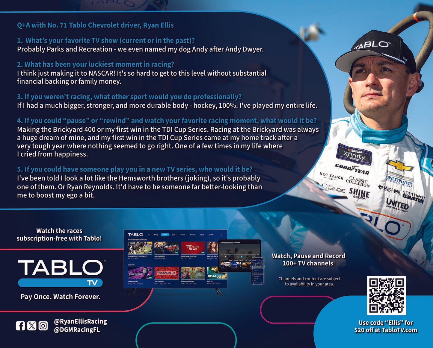 NASCAR Driver Ryan Ellis #71 Hero Card from  Las Vegas Xfinity Race The LiUNA!