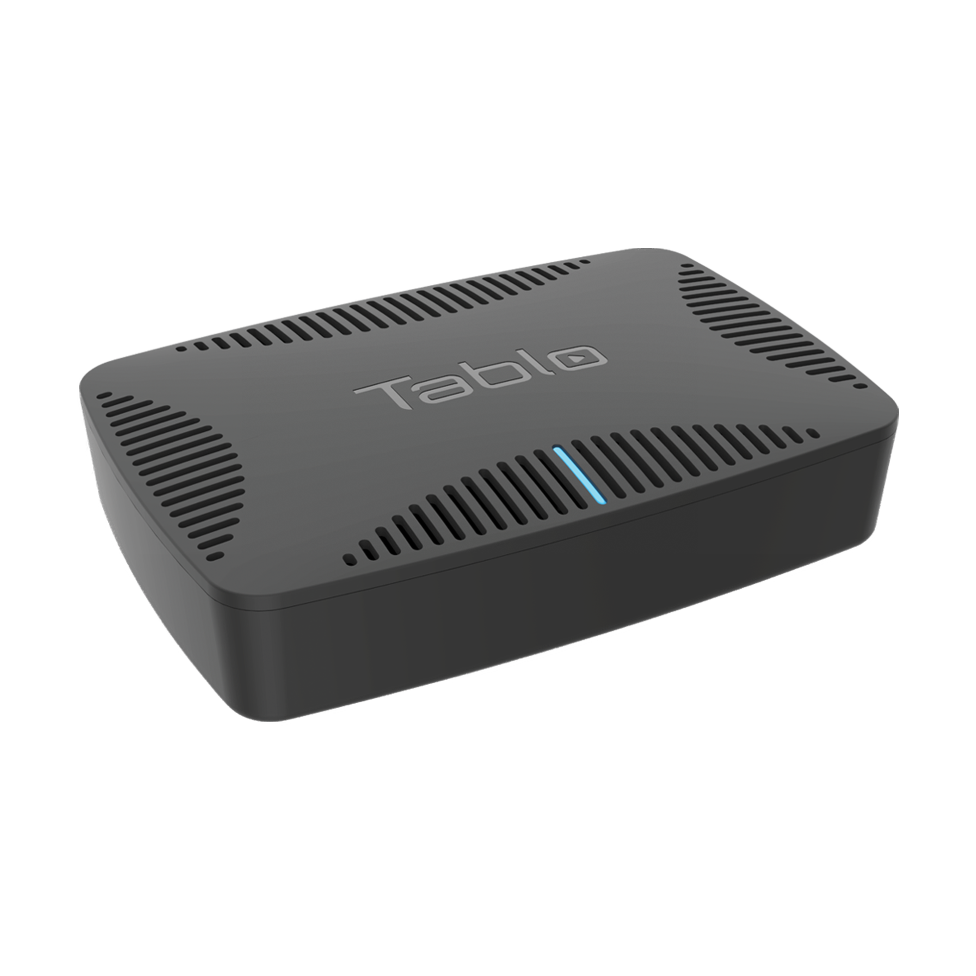 Tablo QUAD Over-The-Air (OTA) DVR (Digital Video Recorder) for Cord Cutters. DVR hardware Front side angle.